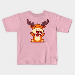 Cute Baby Reindeer Sitting Cartoon Kids T-Shirt